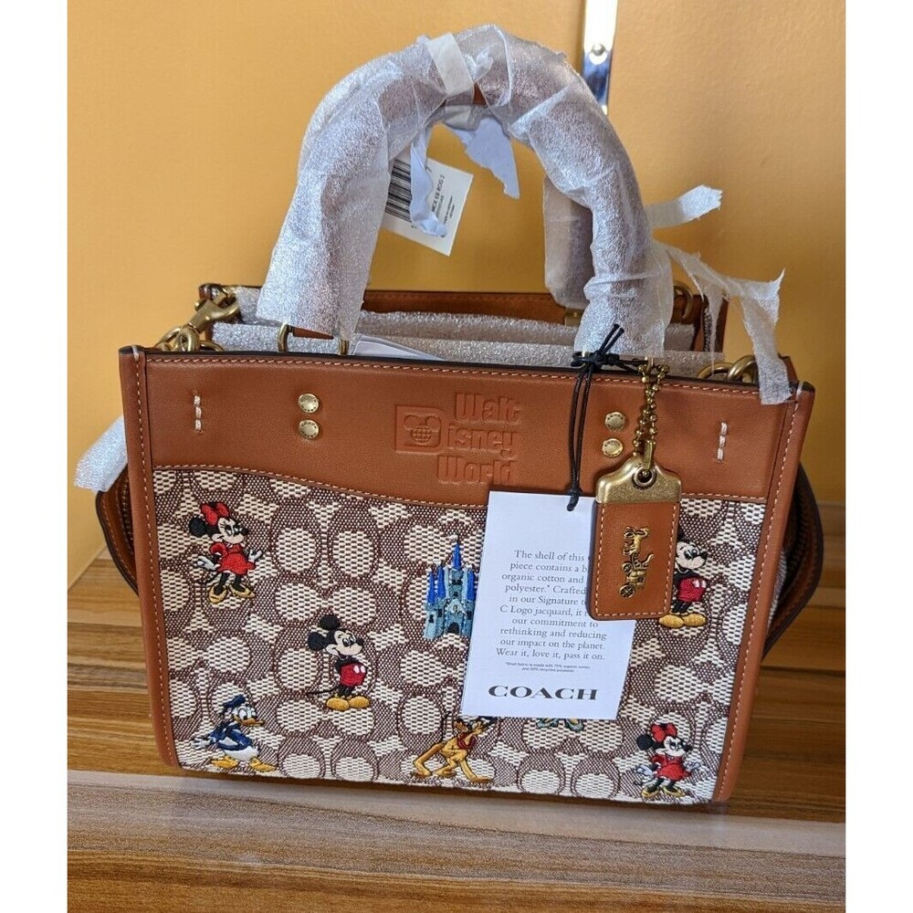 COACH X DISNEY COCOA/AMBER/MULTI ROGUE 25 EMBROIDERED MICKEY MOUSE/FRIENDS NWT